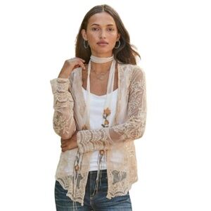 Sundance Women’s Journey Begins Open Front Cardigan Sz L Boho Lace Embroidered